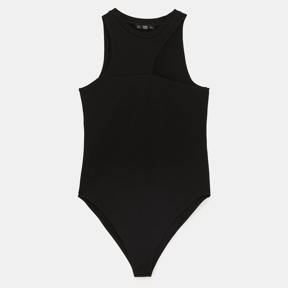 Zara Black Asymmetrical High Neck Cutout Bodysuit Size Small